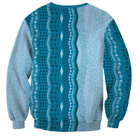 Vintage Cobalt Blue Hawaiian Traditional Kapa Mix Flowers Lei Sweatshirt