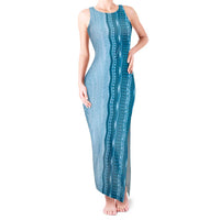 Vintage Cobalt Blue Hawaiian Traditional Kapa Mix Flowers Lei Tank Maxi Dress LT7 Women Cobalt Blue - Polynesian Pride