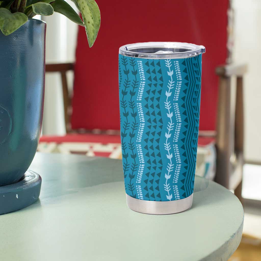 Vintage Cobalt Blue Hawaiian Traditional Kapa Mix Flowers Lei Tumbler Cup