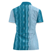 Vintage Cobalt Blue Hawaiian Traditional Kapa Mix Flowers Lei Women Polo Shirt LT7 - Polynesian Pride