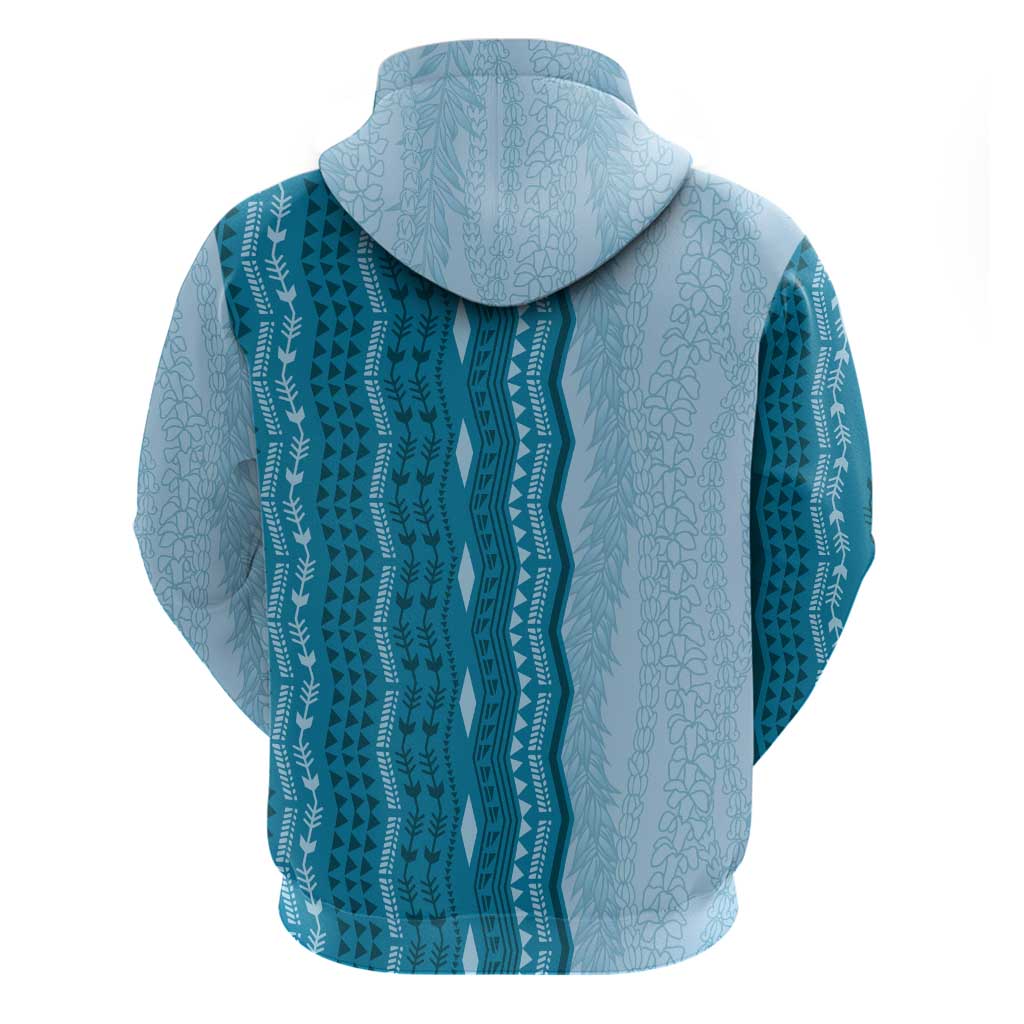 Vintage Cobalt Blue Hawaiian Traditional Kapa Mix Flowers Lei Zip Hoodie