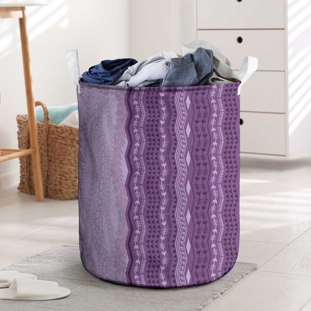 Vintage Violet Hawaiian Traditional Kapa Mix Flowers Lei Laundry Basket LT7 Violet - Polynesian Pride
