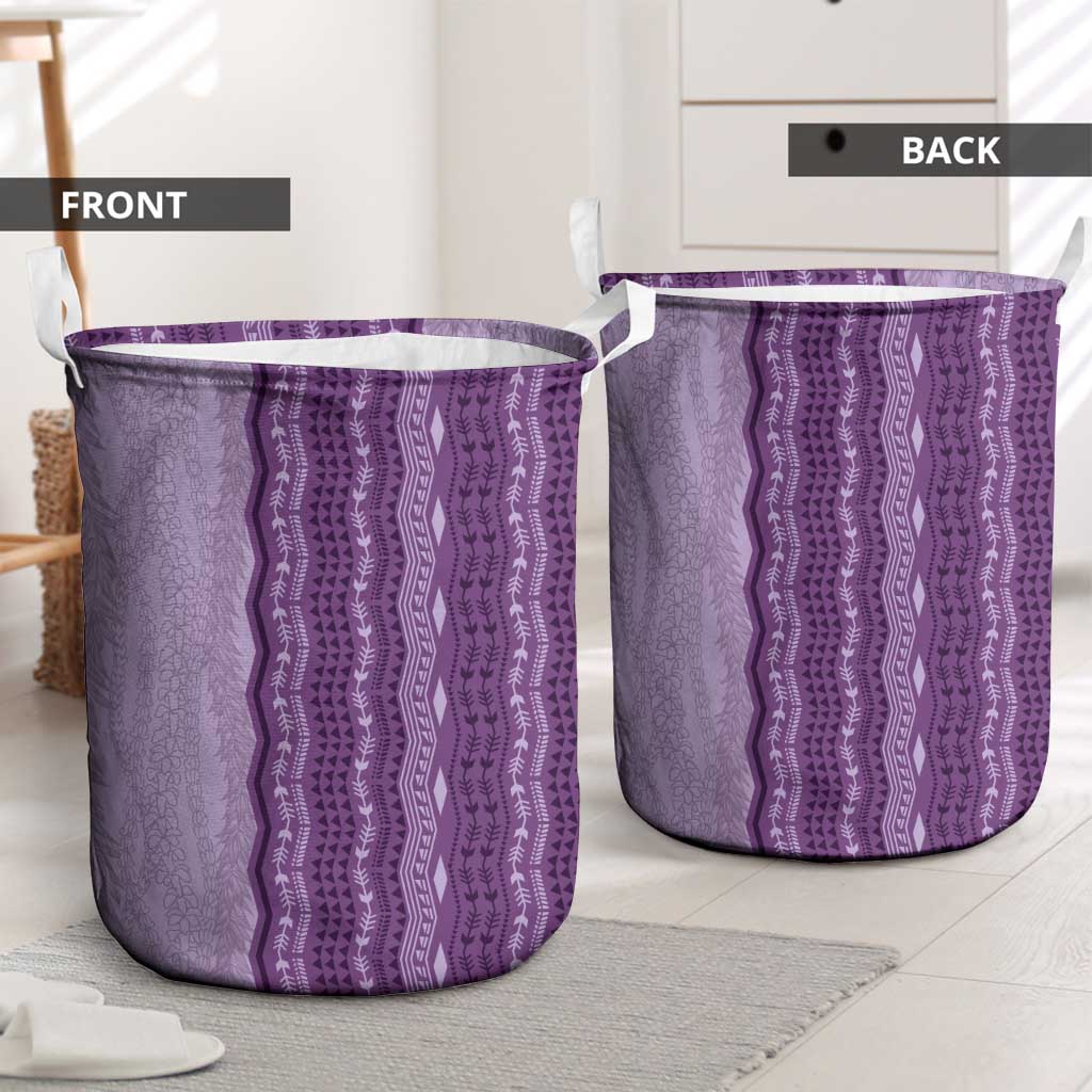 Vintage Violet Hawaiian Traditional Kapa Mix Flowers Lei Laundry Basket LT7 - Polynesian Pride