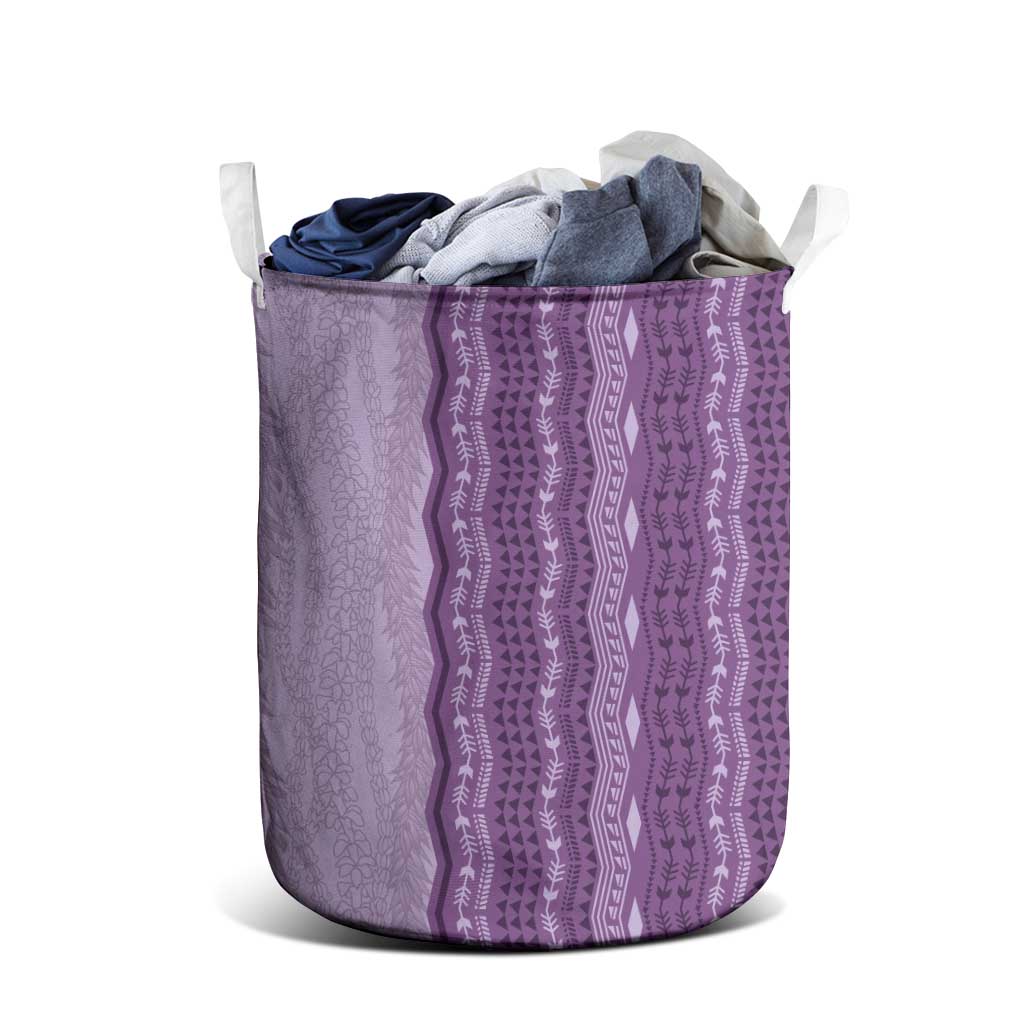 Vintage Violet Hawaiian Traditional Kapa Mix Flowers Lei Laundry Basket LT7 - Polynesian Pride