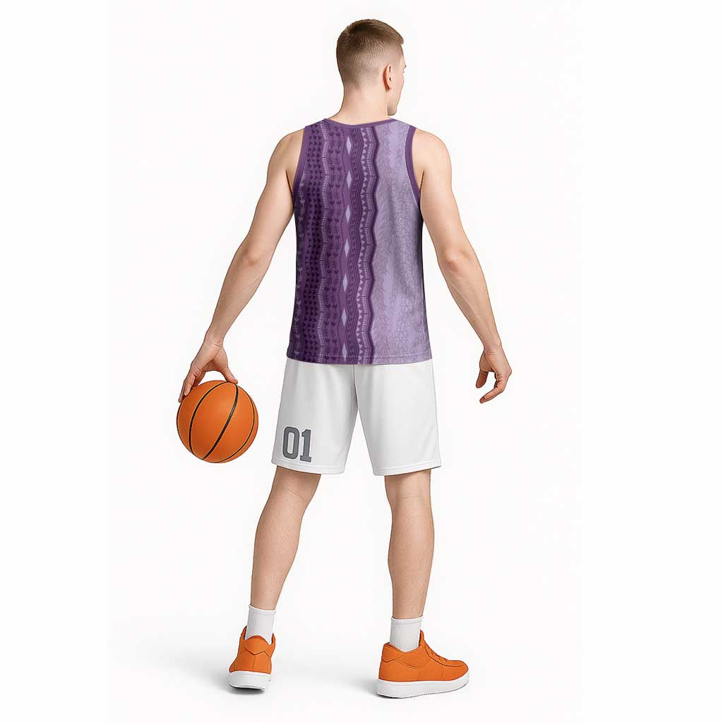 Vintage Violet Hawaiian Traditional Kapa Mix Flowers Lei Basketball Jersey