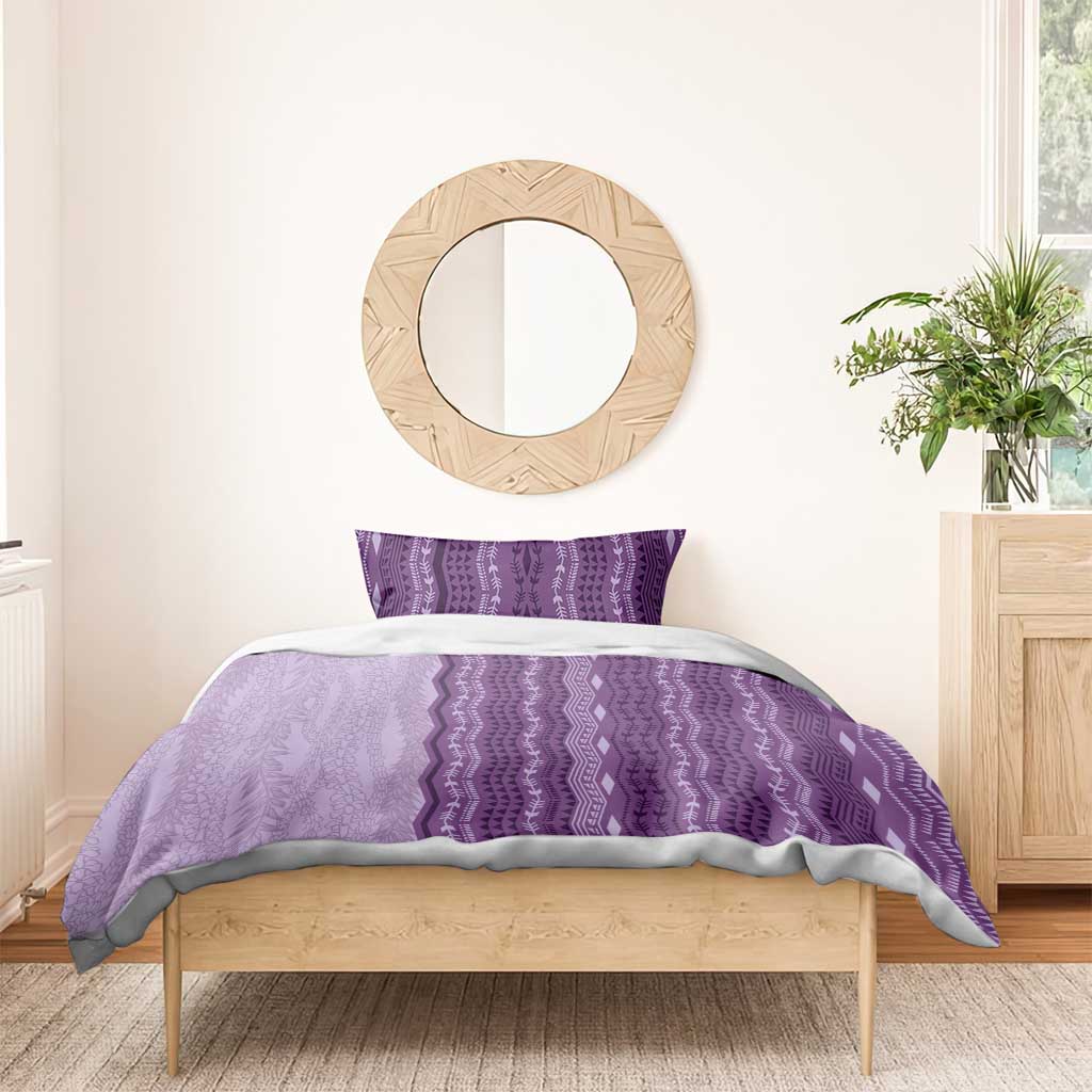 Vintage Violet Hawaiian Traditional Kapa Mix Flowers Lei Bedding Set