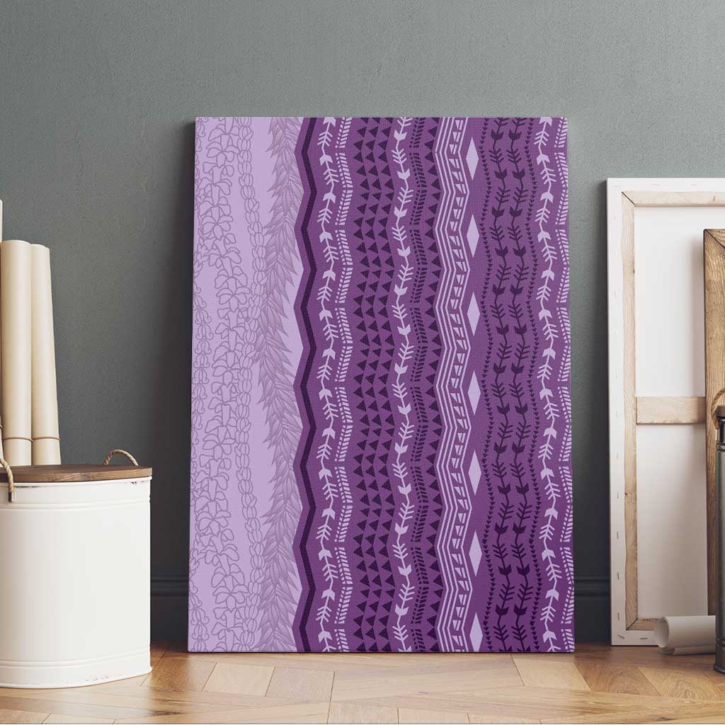 Vintage Violet Hawaiian Traditional Kapa Mix Flowers Lei Canvas Wall Art