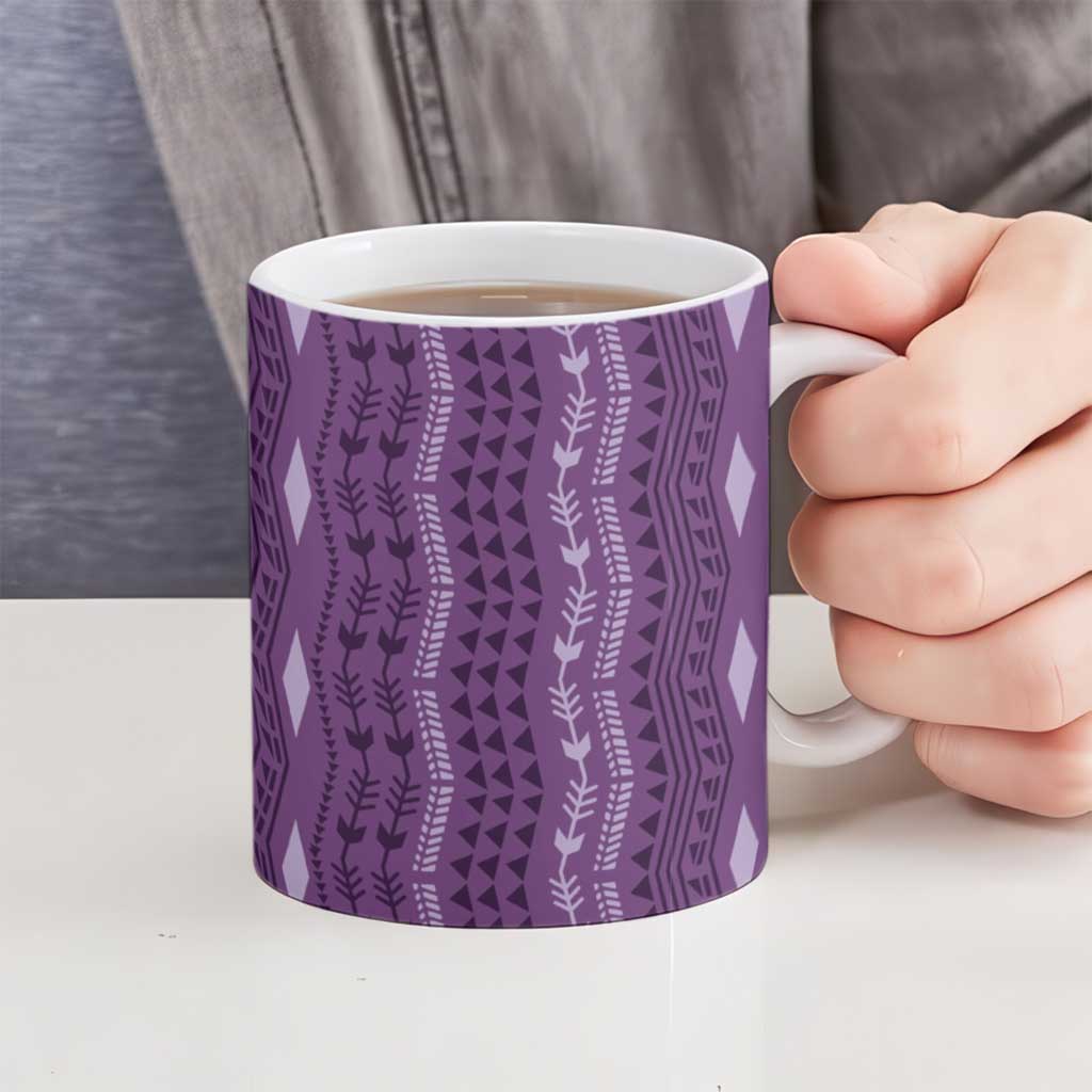 Vintage Violet Hawaiian Traditional Kapa Mix Flowers Lei Ceramic Mug