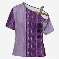 Vintage Violet Hawaiian Traditional Kapa Mix Flowers Lei Cross Shoulder Shirt