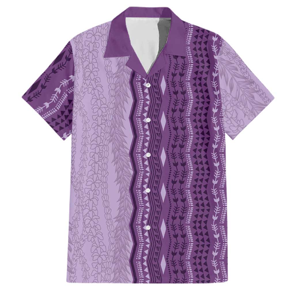 Vintage Violet Hawaiian Traditional Kapa Mix Flowers Lei Family Matching Long Sleeve Bodycon Dress and Hawaiian Shirt LT7 Dad's Shirt - Short Sleeve Violet - Polynesian Pride