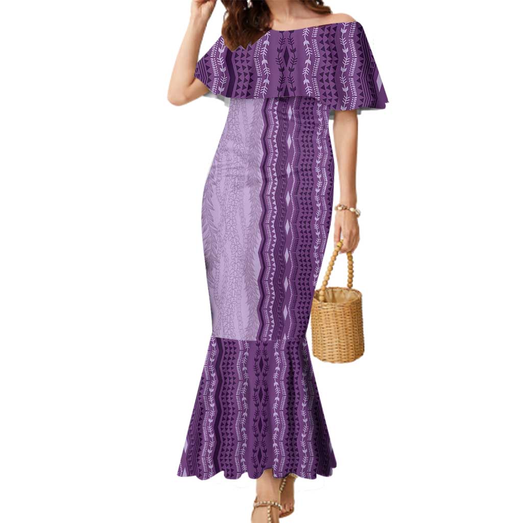 Vintage Violet Hawaiian Traditional Kapa Mix Flowers Lei Family Matching Mermaid Dress and Hawaiian Shirt LT7 Mom's Dress Violet - Polynesian Pride