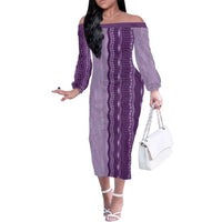 Vintage Violet Hawaiian Traditional Kapa Mix Flowers Lei Family Matching Off The Shoulder Long Sleeve Dress and Hawaiian Shirt LT7 Mom's Dress Violet - Polynesian Pride