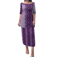 Vintage Violet Hawaiian Traditional Kapa Mix Flowers Lei Family Matching Puletasi and Hawaiian Shirt LT7 Mom's Dress Violet - Polynesian Pride