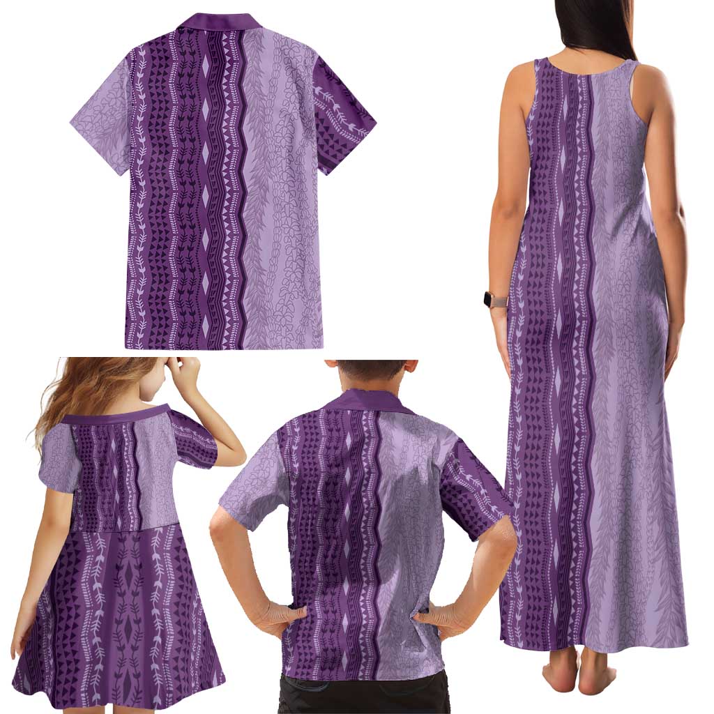 Vintage Violet Hawaiian Traditional Kapa Mix Flowers Lei Family Matching Tank Maxi Dress and Hawaiian Shirt LT7 - Polynesian Pride
