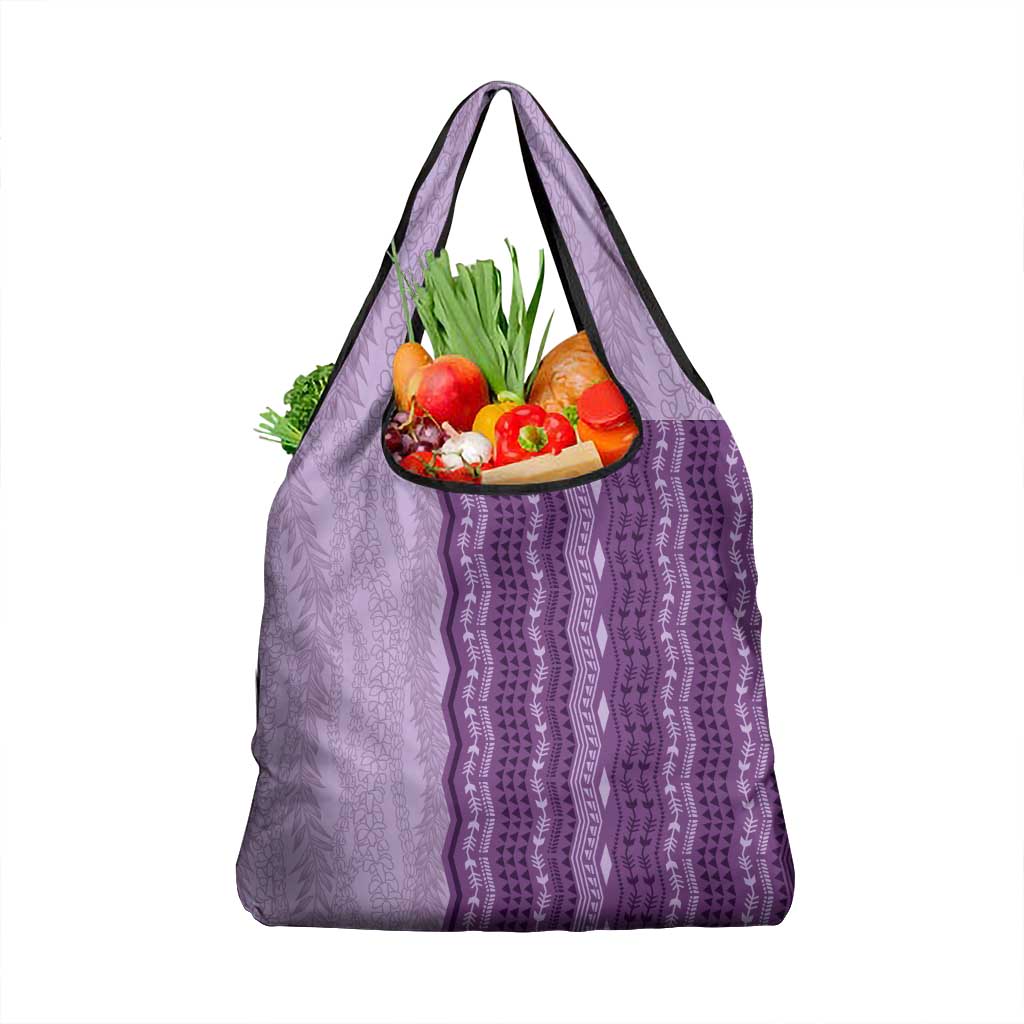 Vintage Violet Hawaiian Traditional Kapa Mix Flowers Lei Grocery Bag