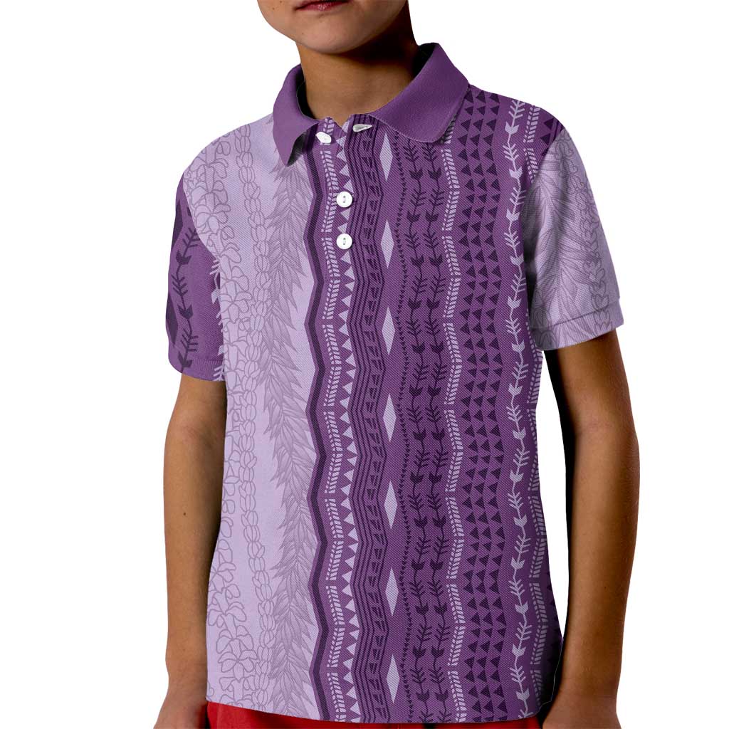 Vintage Violet Hawaiian Traditional Kapa Mix Flowers Lei Kid Polo Shirt