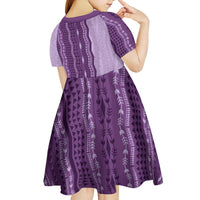Vintage Violet Hawaiian Traditional Kapa Mix Flowers Lei Kid Short Sleeve Dress LT7 - Polynesian Pride