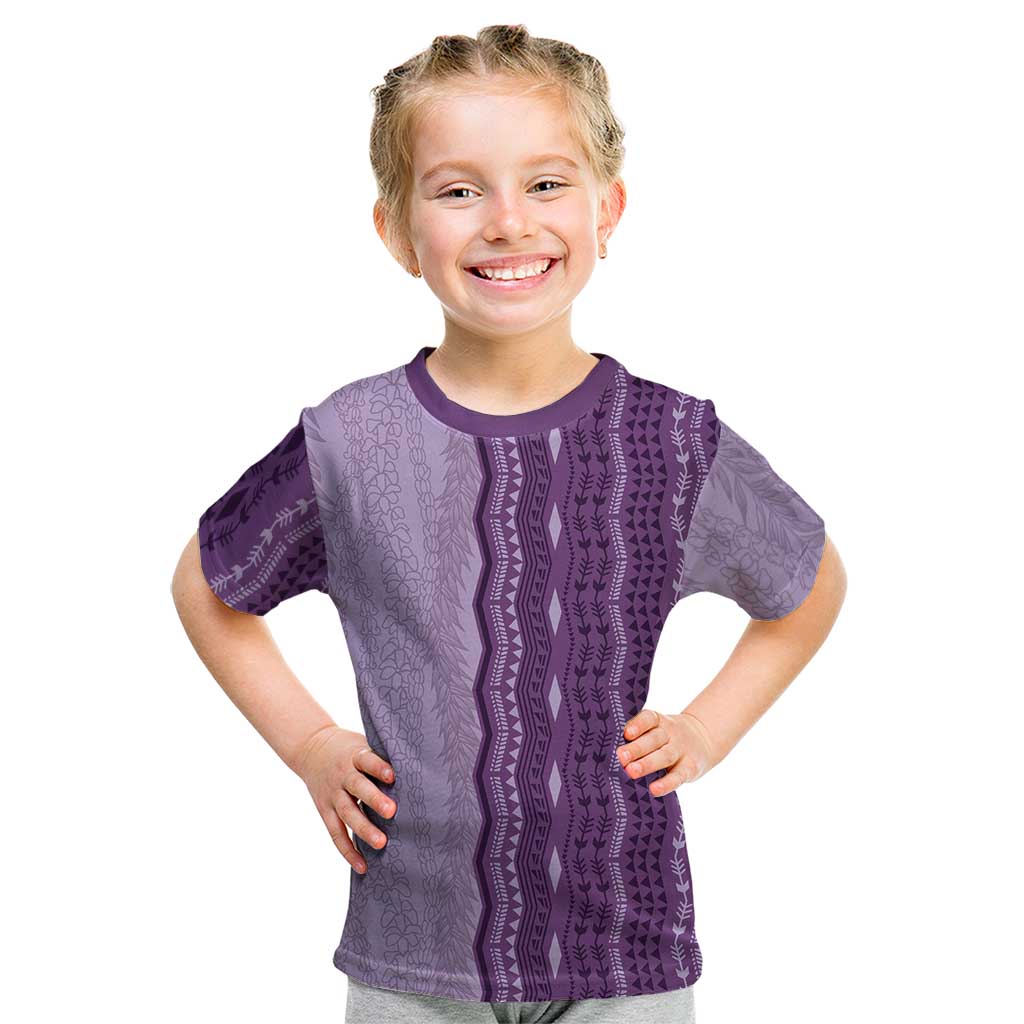 Vintage Violet Hawaiian Traditional Kapa Mix Flowers Lei Kid T Shirt