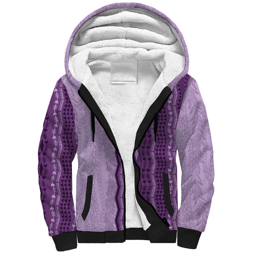 Vintage Violet Hawaiian Traditional Kapa Mix Flowers Lei Sherpa Hoodie LT7 Unisex Violet - Polynesian Pride