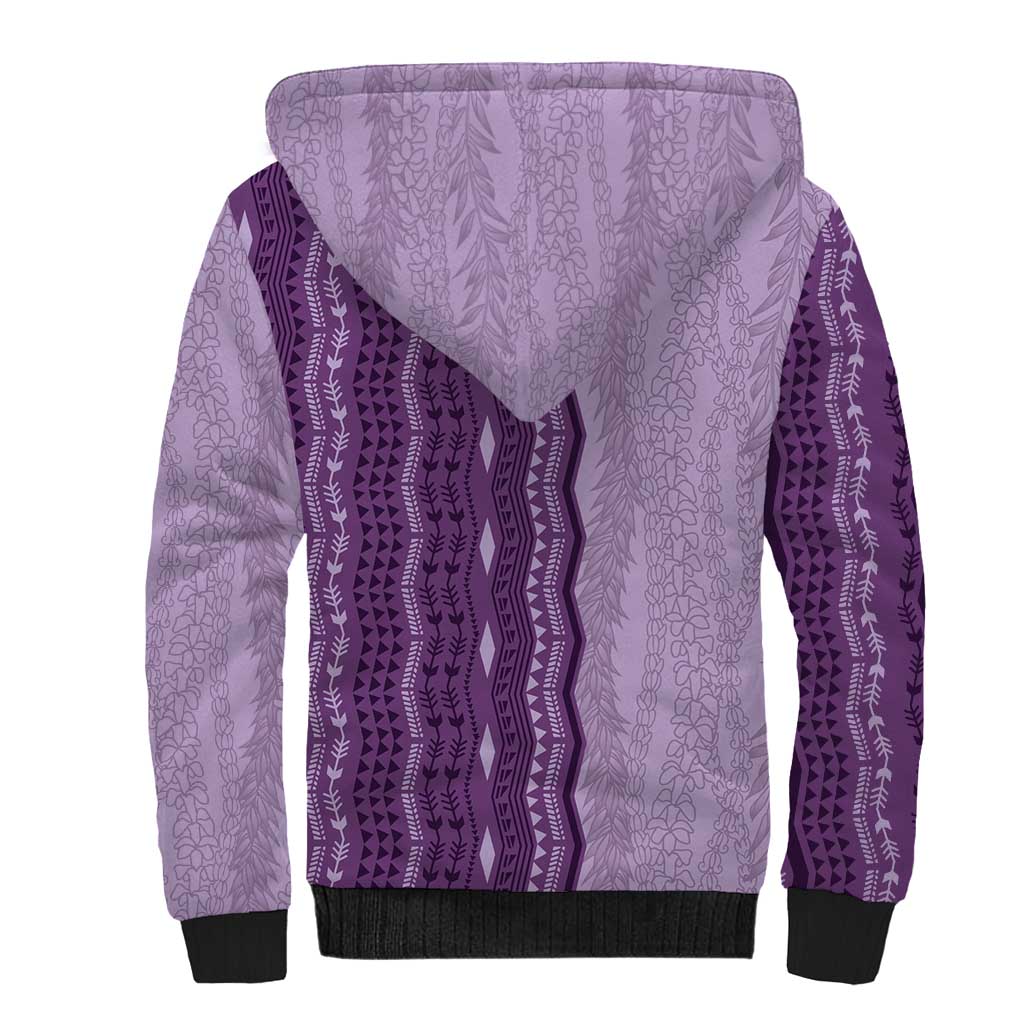 Vintage Violet Hawaiian Traditional Kapa Mix Flowers Lei Sherpa Hoodie LT7 - Polynesian Pride