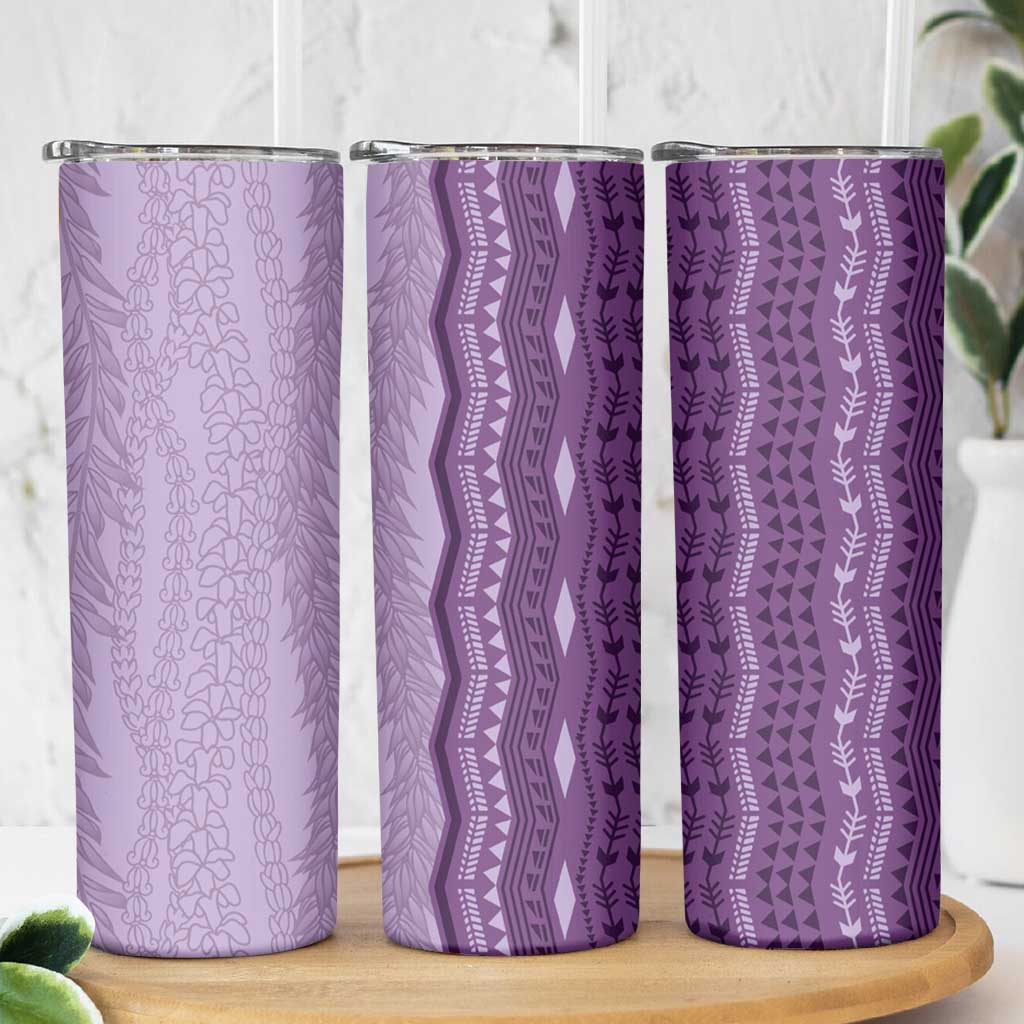 Vintage Violet Hawaiian Traditional Kapa Mix Flowers Lei Skinny Tumbler LT7 - Polynesian Pride