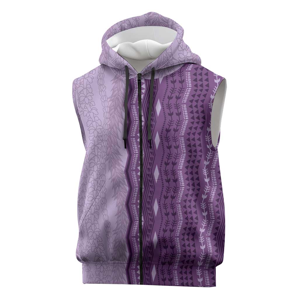 Vintage Violet Hawaiian Traditional Kapa Mix Flowers Lei Sleeveless Zip Hoodie LT7 Violet - Polynesian Pride