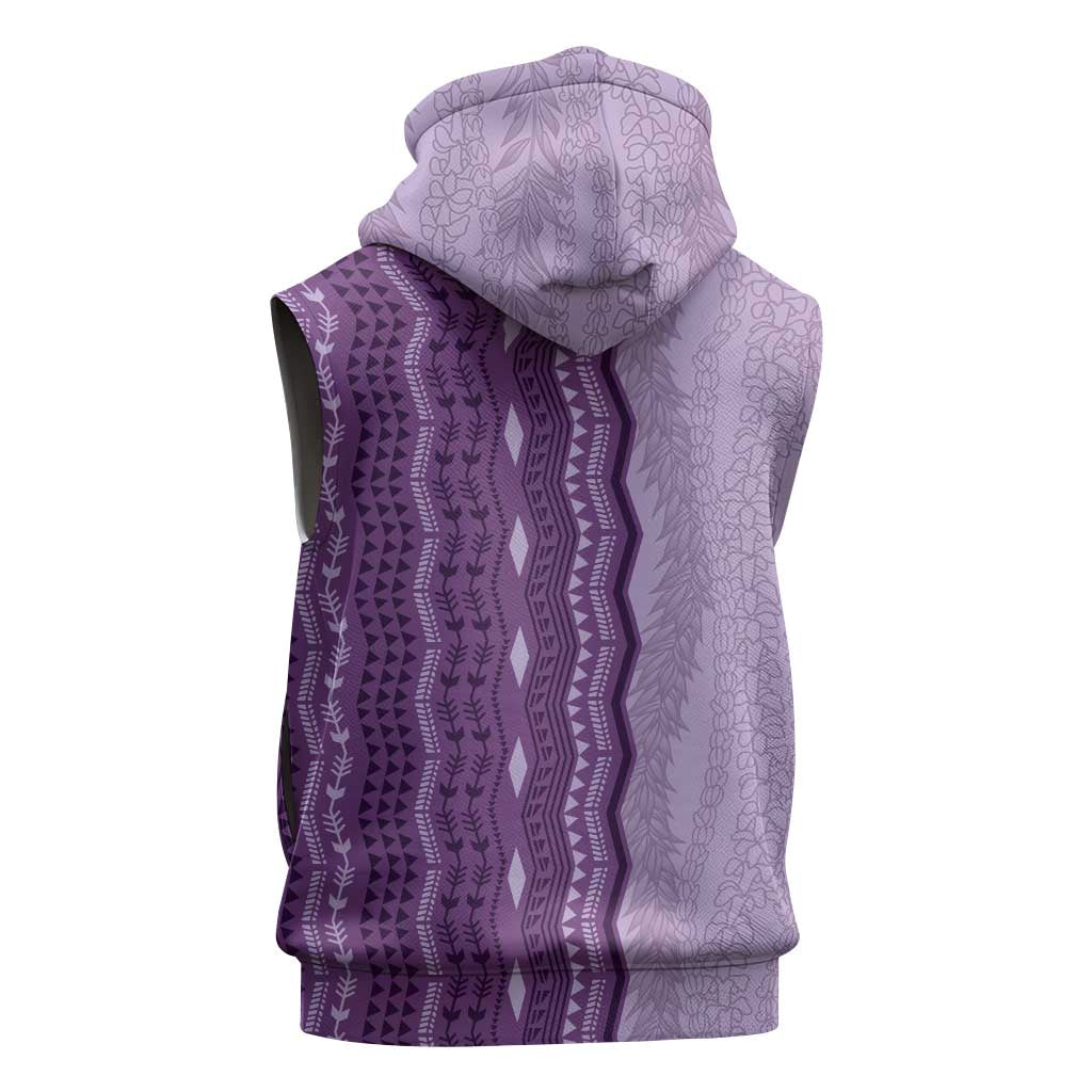 Vintage Violet Hawaiian Traditional Kapa Mix Flowers Lei Sleeveless Zip Hoodie LT7 - Polynesian Pride