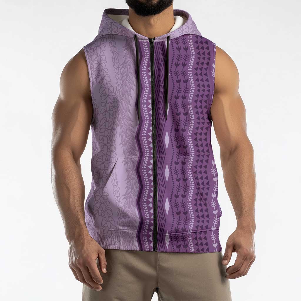 Vintage Violet Hawaiian Traditional Kapa Mix Flowers Lei Sleeveless Zip Hoodie LT7 - Polynesian Pride
