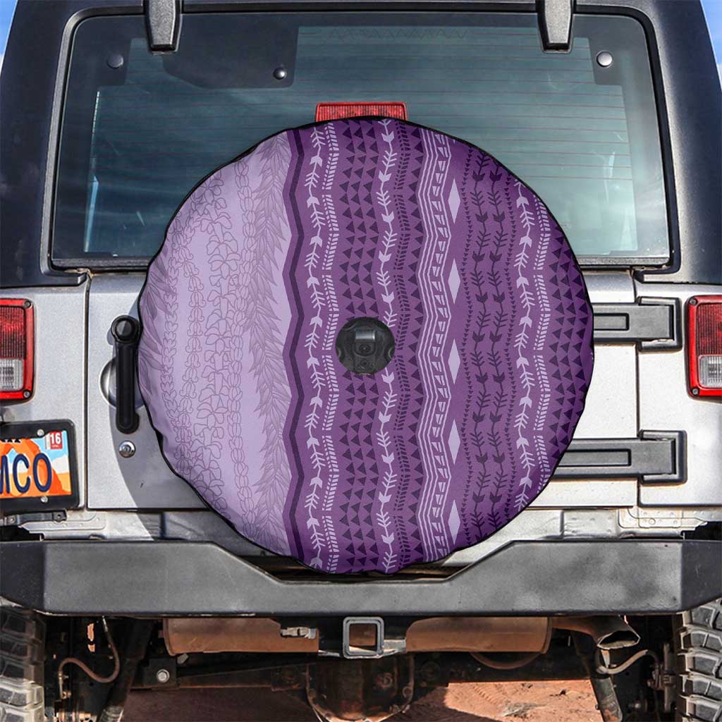 Vintage Violet Hawaiian Traditional Kapa Mix Flowers Lei Spare Tire Cover