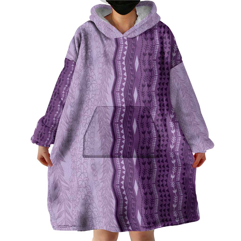 Vintage Violet Hawaiian Traditional Kapa Mix Flowers Lei Wearable Blanket Hoodie LT7 - Polynesian Pride