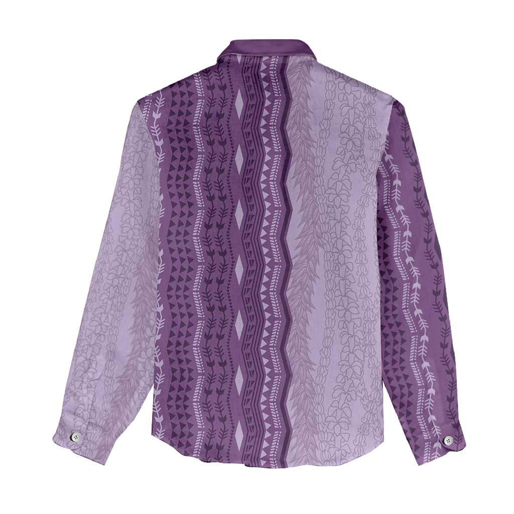 Vintage Violet Hawaiian Traditional Kapa Mix Flowers Lei Women Casual Shirt LT7 - Polynesian Pride