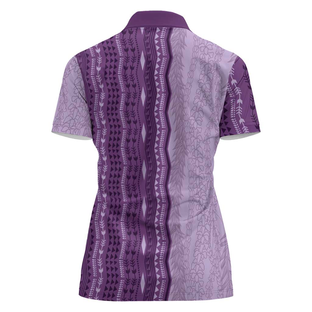 Vintage Violet Hawaiian Traditional Kapa Mix Flowers Lei Women Polo Shirt LT7 - Polynesian Pride