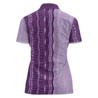 Vintage Violet Hawaiian Traditional Kapa Mix Flowers Lei Women Polo Shirt LT7 - Polynesian Pride