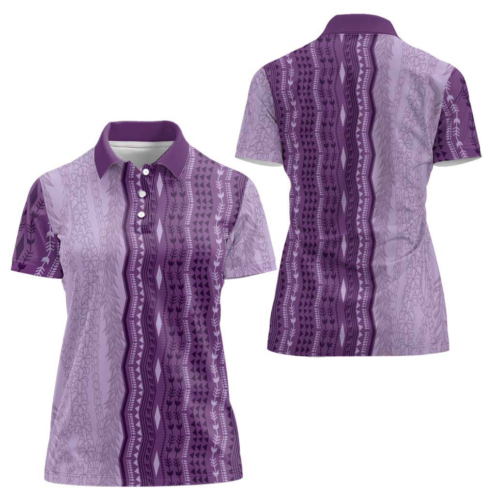 Vintage Violet Hawaiian Traditional Kapa Mix Flowers Lei Women Polo Shirt LT7 - Polynesian Pride