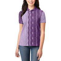 Vintage Violet Hawaiian Traditional Kapa Mix Flowers Lei Women Polo Shirt LT7 - Polynesian Pride