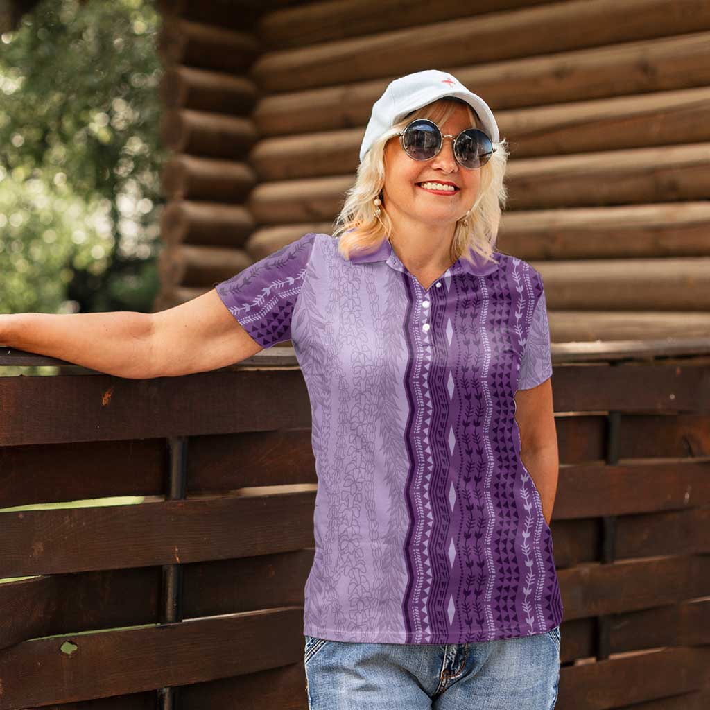 Vintage Violet Hawaiian Traditional Kapa Mix Flowers Lei Women Polo Shirt LT7 - Polynesian Pride