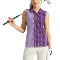 Vintage Violet Hawaiian Traditional Kapa Mix Flowers Lei Women Sleeveless Polo Shirt LT7 - Polynesian Pride