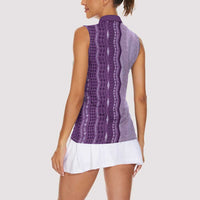 Vintage Violet Hawaiian Traditional Kapa Mix Flowers Lei Women Sleeveless Polo Shirt LT7 - Polynesian Pride
