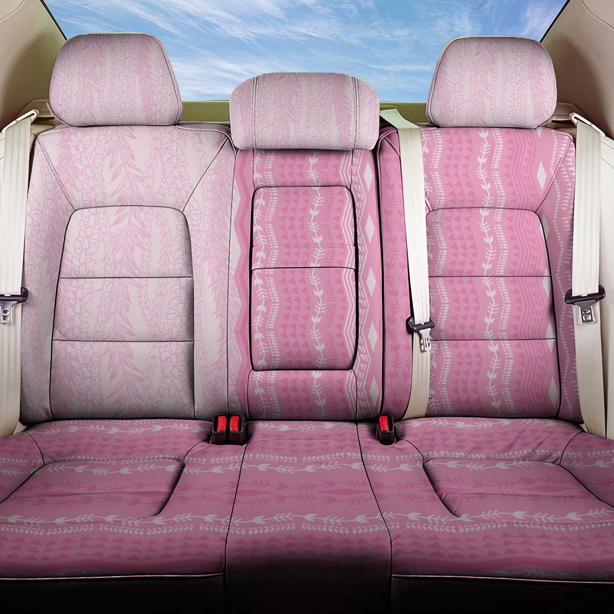 Vintage Pink Hawaiian Traditional Kapa Mix Flowers Lei Back Car Seat Cover