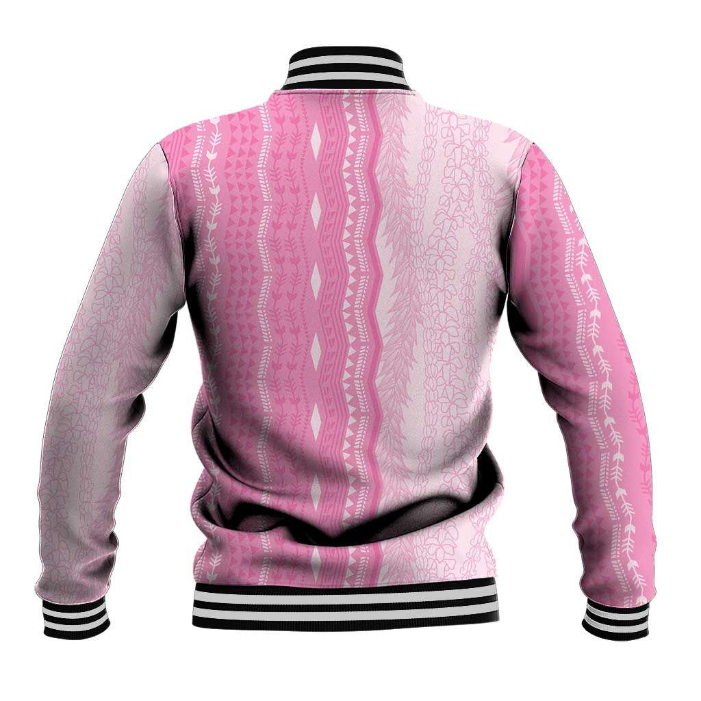 Vintage Pink Hawaiian Traditional Kapa Mix Flowers Lei Baseball Jacket