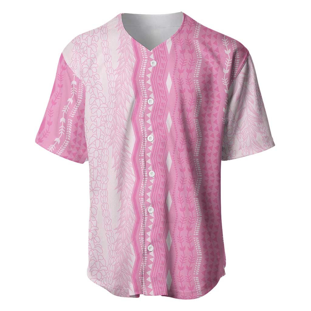 Vintage Pink Hawaiian Traditional Kapa Mix Flowers Lei Baseball Jersey LT7 Pink - Polynesian Pride
