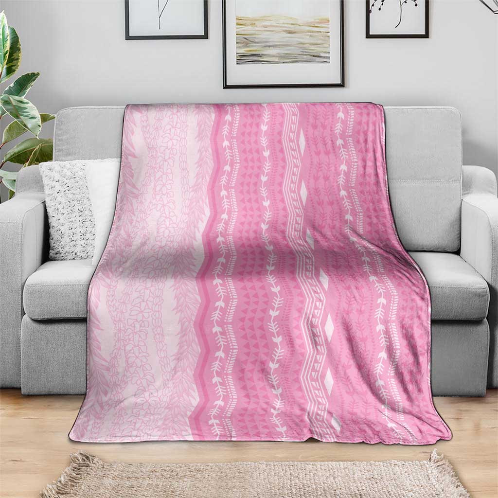 Vintage Pink Hawaiian Traditional Kapa Mix Flowers Lei Blanket