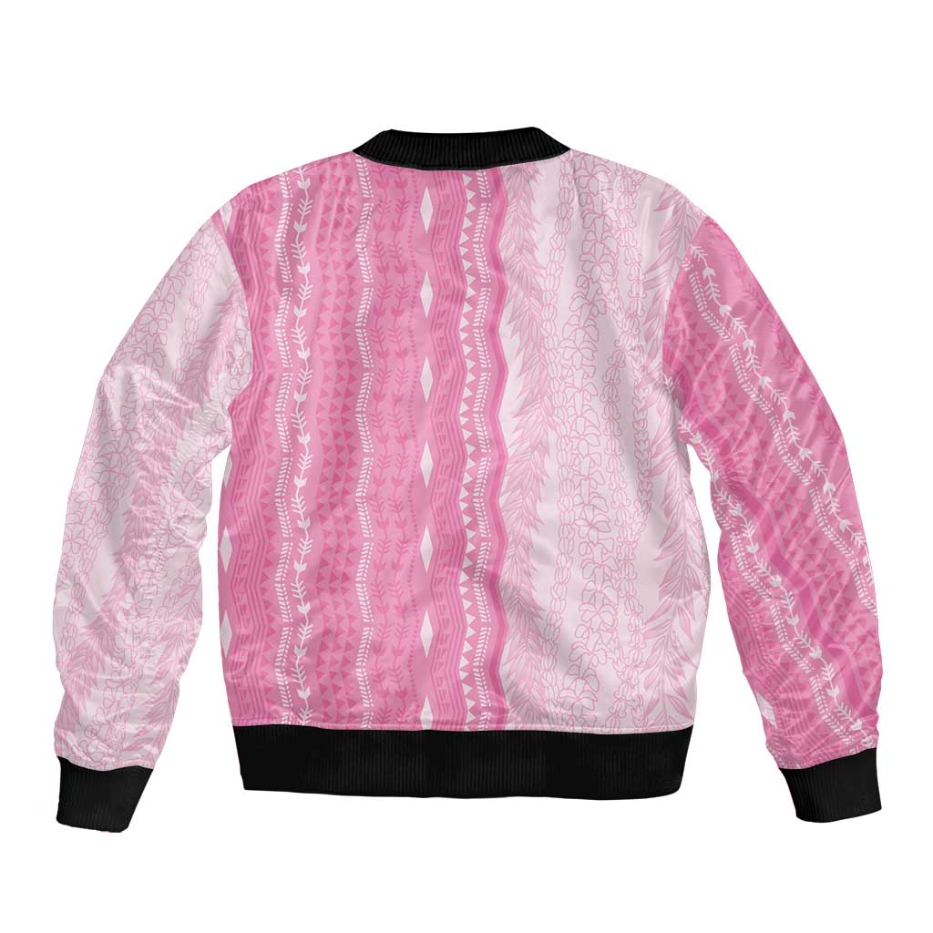Vintage Pink Hawaiian Traditional Kapa Mix Flowers Lei Bomber Jacket