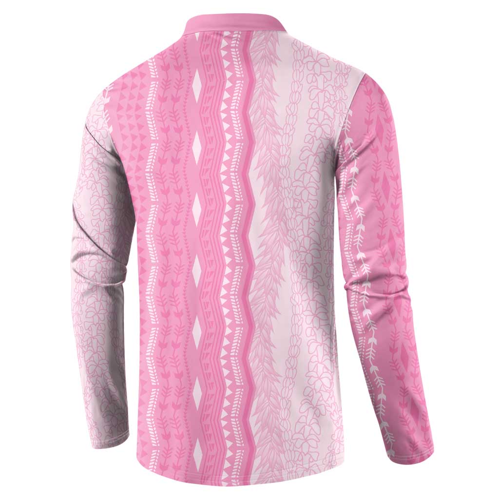 Vintage Pink Hawaiian Traditional Kapa Mix Flowers Lei Button Sweatshirt