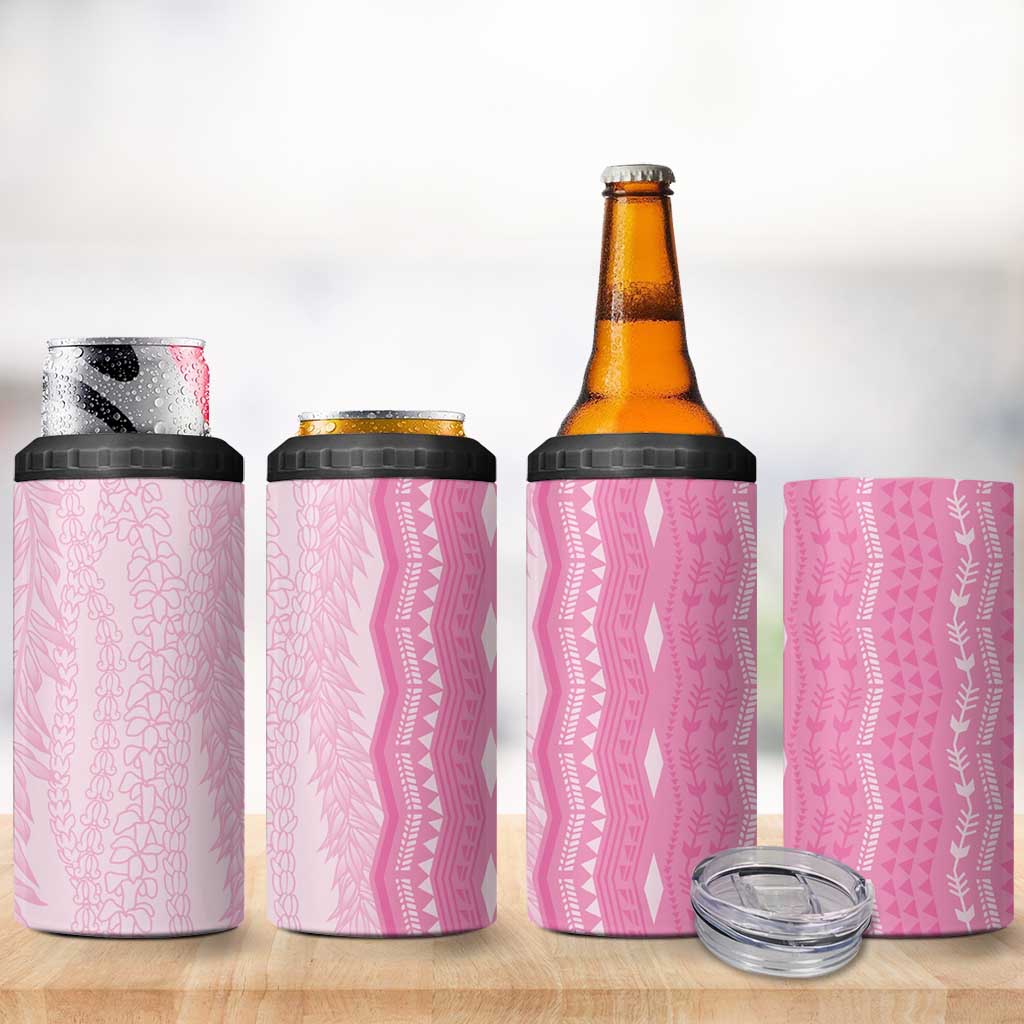 Vintage Pink Hawaiian Traditional Kapa Mix Flowers Lei 4 in 1 Can Cooler Tumbler LT7 - Polynesian Pride