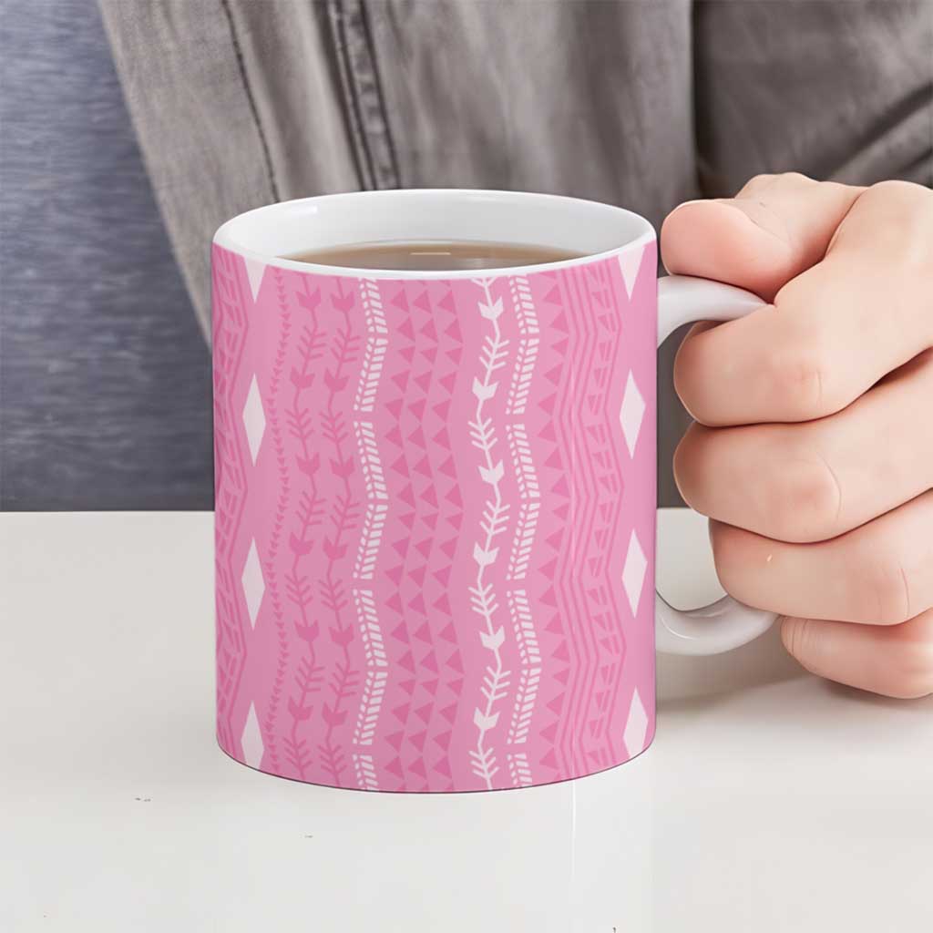 Vintage Pink Hawaiian Traditional Kapa Mix Flowers Lei Ceramic Mug
