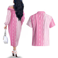 Vintage Pink Hawaiian Traditional Kapa Mix Flowers Lei Couples Matching Off The Shoulder Long Sleeve Dress and Hawaiian Shirt LT7 - Polynesian Pride