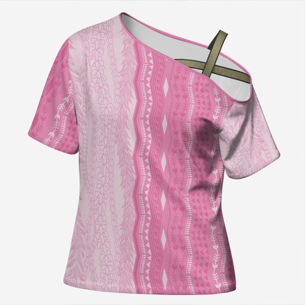 Vintage Pink Hawaiian Traditional Kapa Mix Flowers Lei Cross Shoulder Shirt