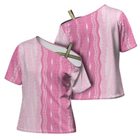Vintage Pink Hawaiian Traditional Kapa Mix Flowers Lei Cross Shoulder Shirt