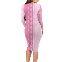 Vintage Pink Hawaiian Traditional Kapa Mix Flowers Lei Family Matching Long Sleeve Bodycon Dress and Hawaiian Shirt LT7 - Polynesian Pride